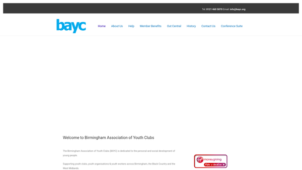 Screenshot of the The Birmingham Association Of Youth Clubs website