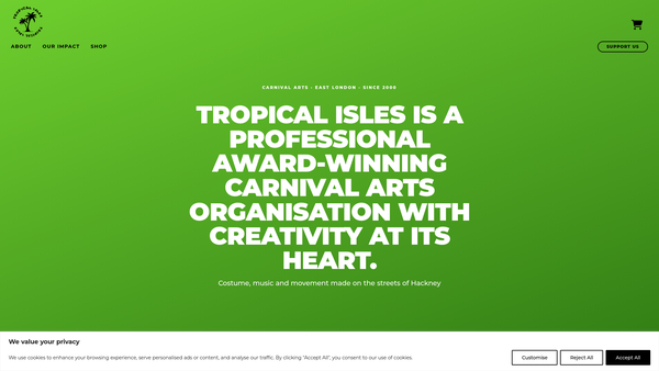 Screenshot of the Tropical Isles website