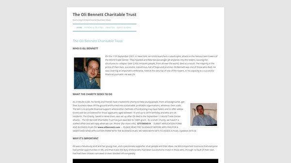 Screenshot of the The Oli Bennett Charitable Trust website