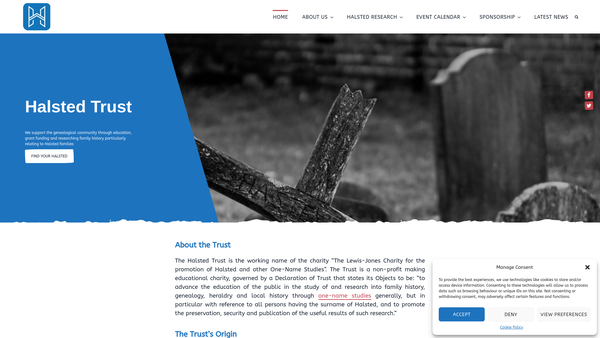 Screenshot of the The Lewis-Jones Charity For The Promotion Of Halsted And Other One-Name Studies website