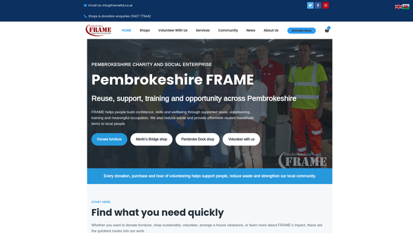 Screenshot of the Pembrokeshire Frame Limited website