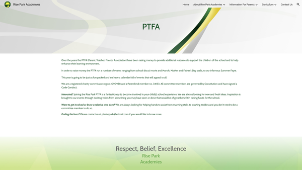 Screenshot of the Rise Park Schools PTFA website