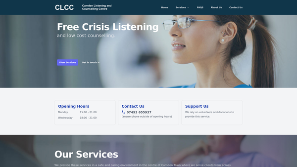 Screenshot of the Camden Listening And Counselling Centre website