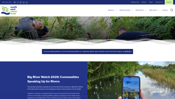 Screenshot of the The South East Rivers Trust website