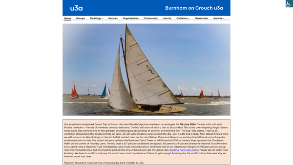 Screenshot of the Burnham On Crouch University Of The Third Age (U3A) website