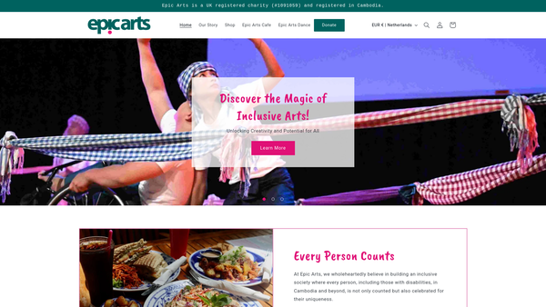 Screenshot of the Epic Arts website