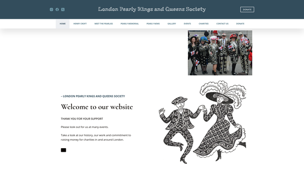 Screenshot of the The London Pearly Kings And Queens Society Charity Fund website