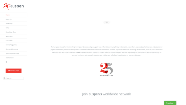 Screenshot of the Euspen website