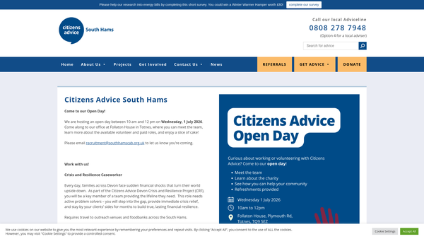 Screenshot of the South Hams Citizens Advice Bureau website