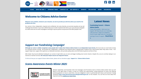 Screenshot of the Exeter Citizens Advice Bureau website