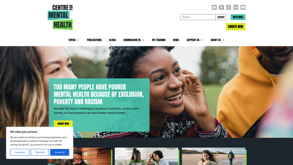 Screenshot of the Centre For Mental Health website