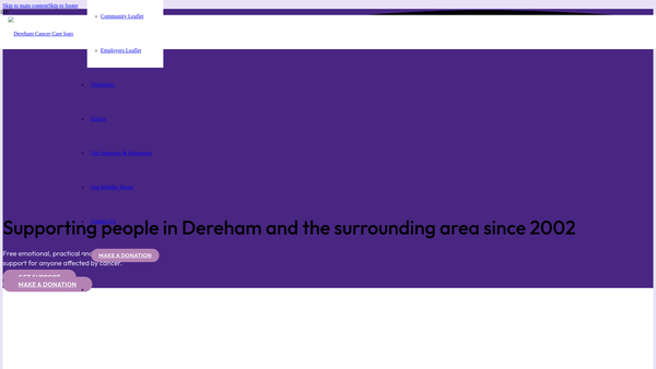 Screenshot of the Dereham Cancer Care website