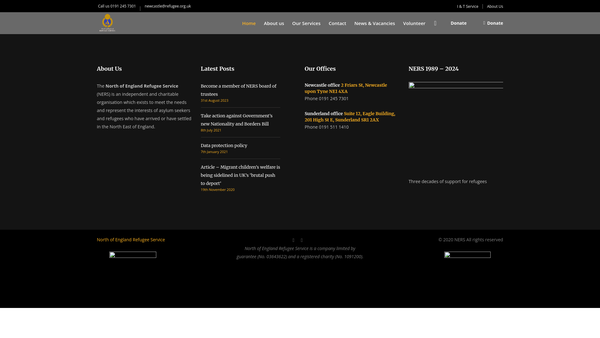Screenshot of the The North Of England Refugee Service Limited website