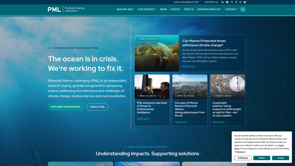 Screenshot of the Plymouth Marine Laboratory website