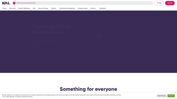 Screenshot of the Kirklees Active Leisure website