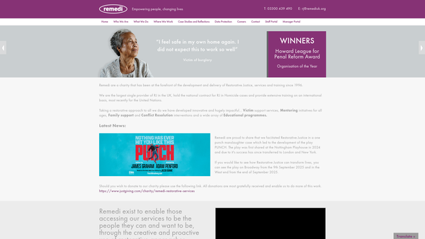 Screenshot of the Remedi - Restorative Services website