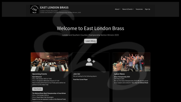 Screenshot of the East London Brass website