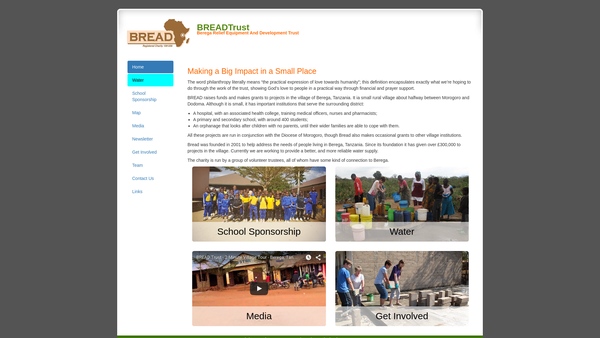 Screenshot of the Berega Relief Equipment And Development Trust website