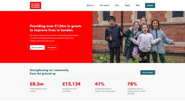 Screenshot of the The London Community Foundation website