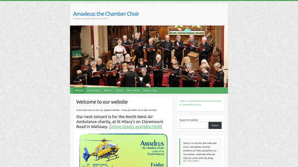Screenshot of the Amadeus - The Chamber Choir website