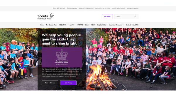 Screenshot of the Bristol South District Scout Council website