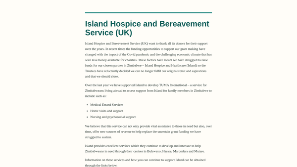 Screenshot of the Island Hospice And Bereavement Service (UK) website