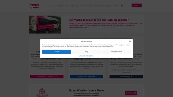 Screenshot of the People To Places website