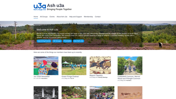 Screenshot of the Ash Branch U3A website