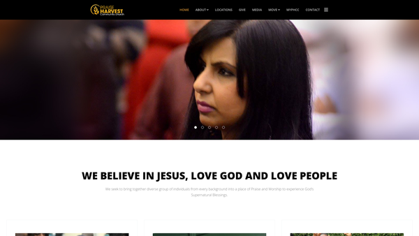 Screenshot of the Praise Harvest Community Church website