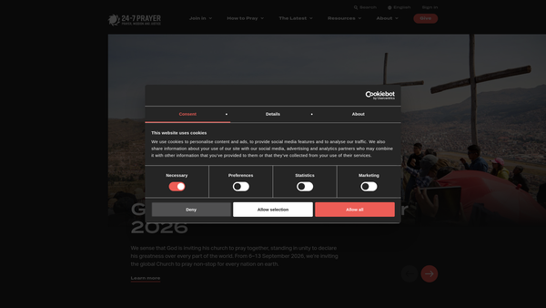 Screenshot of the 24-7 Prayer website