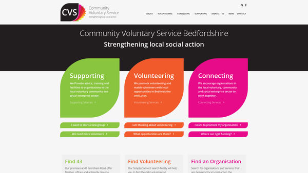 Screenshot of the Community Voluntary Service Bedfordshire website