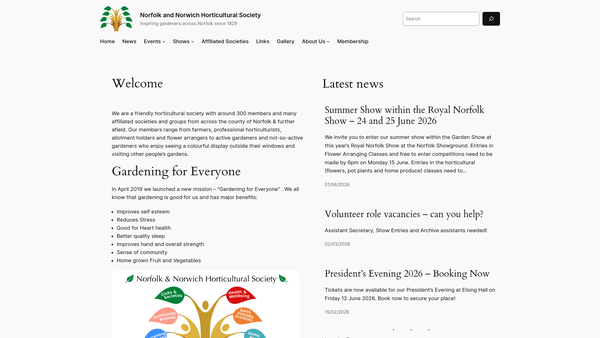 Screenshot of the Norfolk And Norwich Horticultural Society website