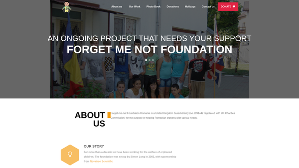 Screenshot of the Forget ME Not Foundation Romania website