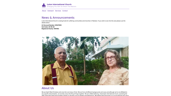 Screenshot of the Luton International Church website