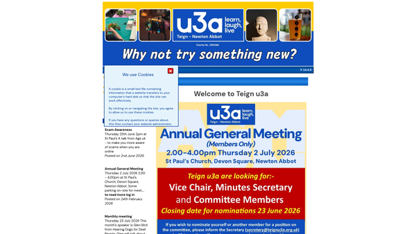 Screenshot of the Teign U3A website