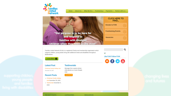 Screenshot of the Families United Network website