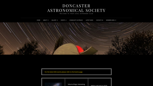 Screenshot of the Doncaster Astronomical Society website