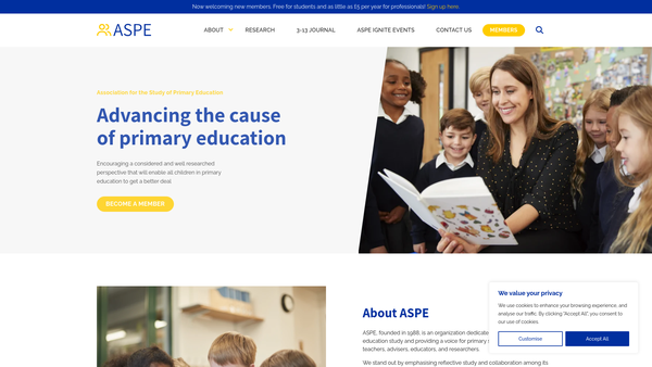 Screenshot of the The Association For The Study Of Primary Education website