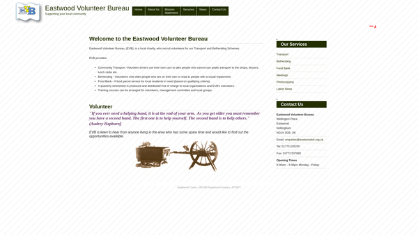 Screenshot of the Eastwood Volunteer Bureau And Food Bank website