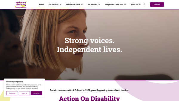 Screenshot of the Action On Disability website