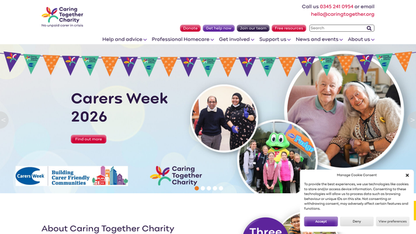 Screenshot of the Caring Together Charity website