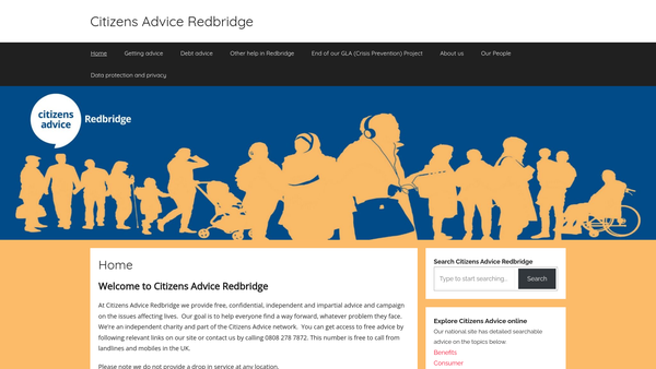 Screenshot of the Redbridge Citizens Advice Bureau website