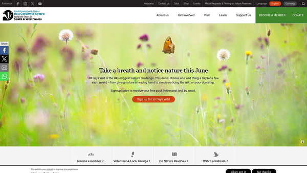 Screenshot of the The Wildlife Trust Of South And West Wales Limited website