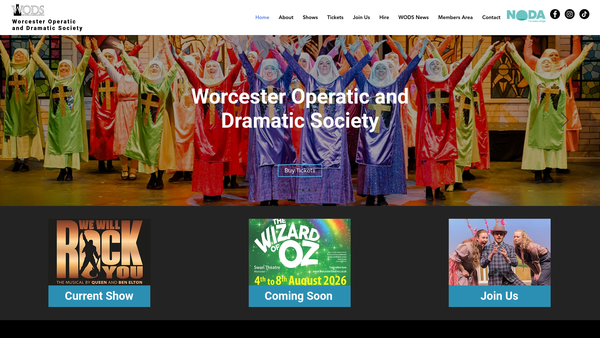 Screenshot of the Worcester Operatic And Dramatic Society website