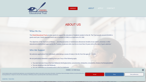 Screenshot of the The Chizel Educational Trust website