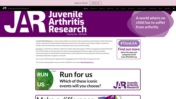 Screenshot of the Juvenile Arthritis Research website