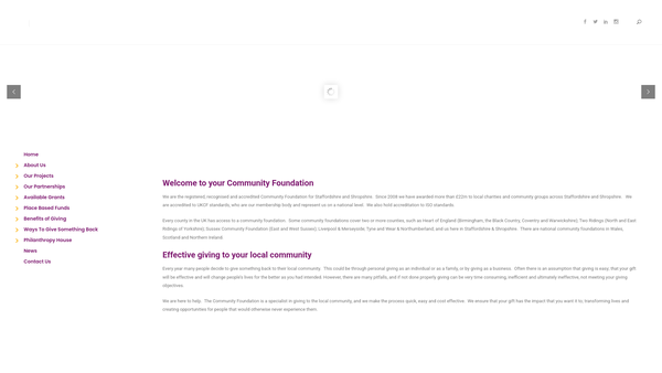 Screenshot of the Community Foundation for Staffordshire and Shropshire website