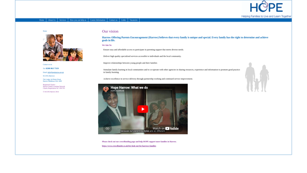 Screenshot of the Harrow Family Learning Network website