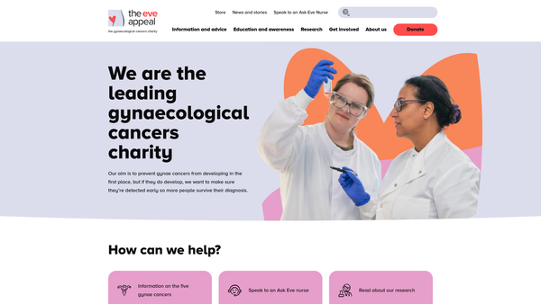Screenshot of the Gynaecology Cancer Research Fund website