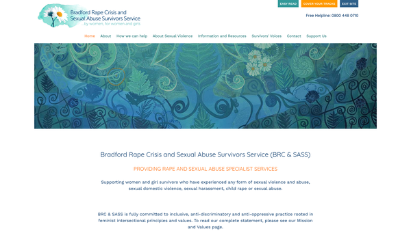 Screenshot of the Bradford Rape Crisis And Sexual Abuse Survivors Service website